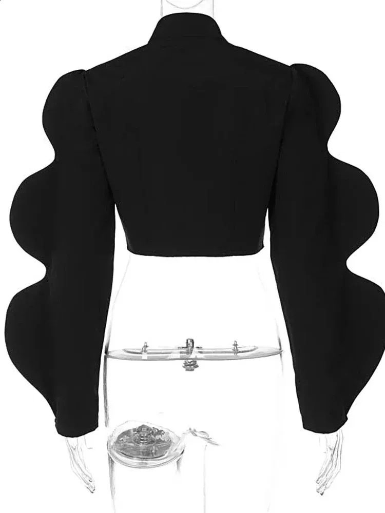 Hawthaw Cropped Jacket – Black with Wavy Cut-Out Sleeves