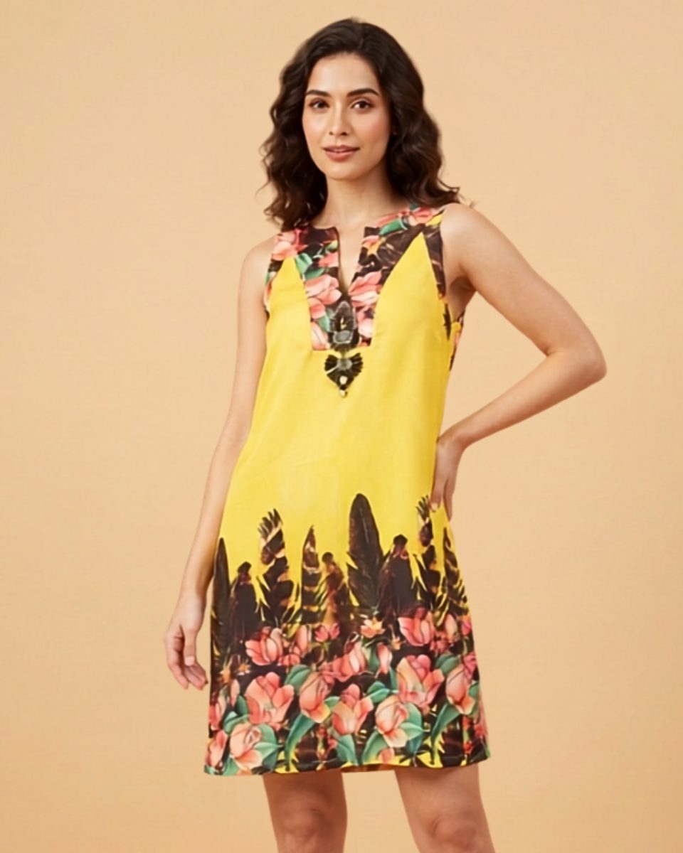 Yellow Tropical-printed Natasha Tunic