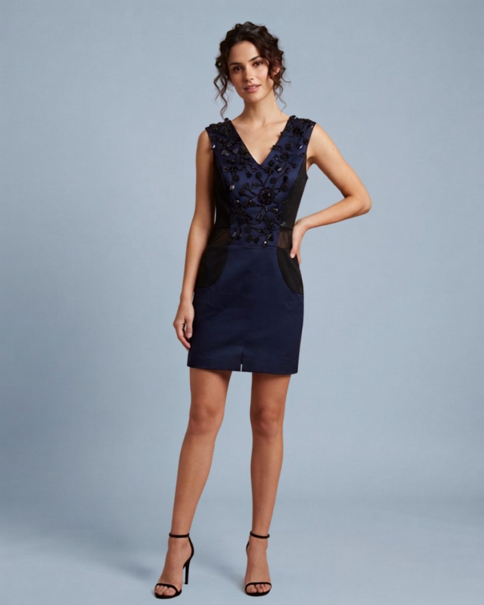 Kashmiraa Navy Dress with Black Beading