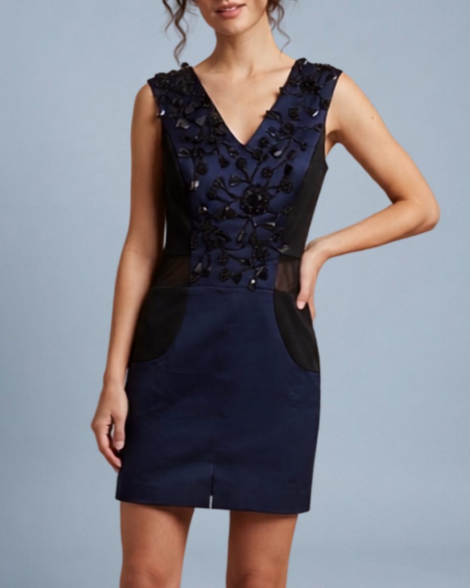 Kashmiraa Navy Dress with Black Beading