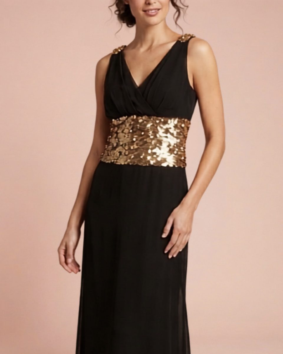 Basix Black Label Gown with Gold Sequin Detail