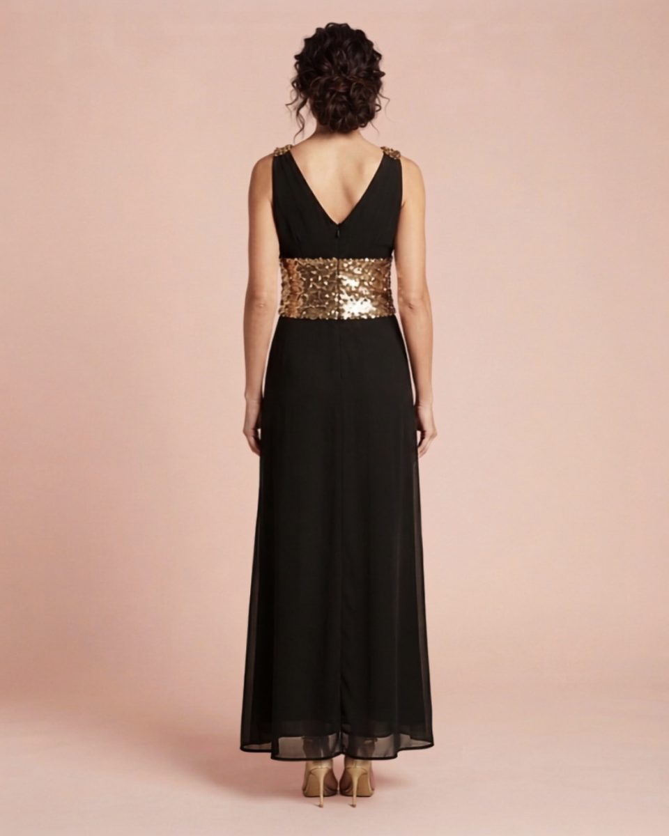Basix Black Label Gown with Gold Sequin Detail