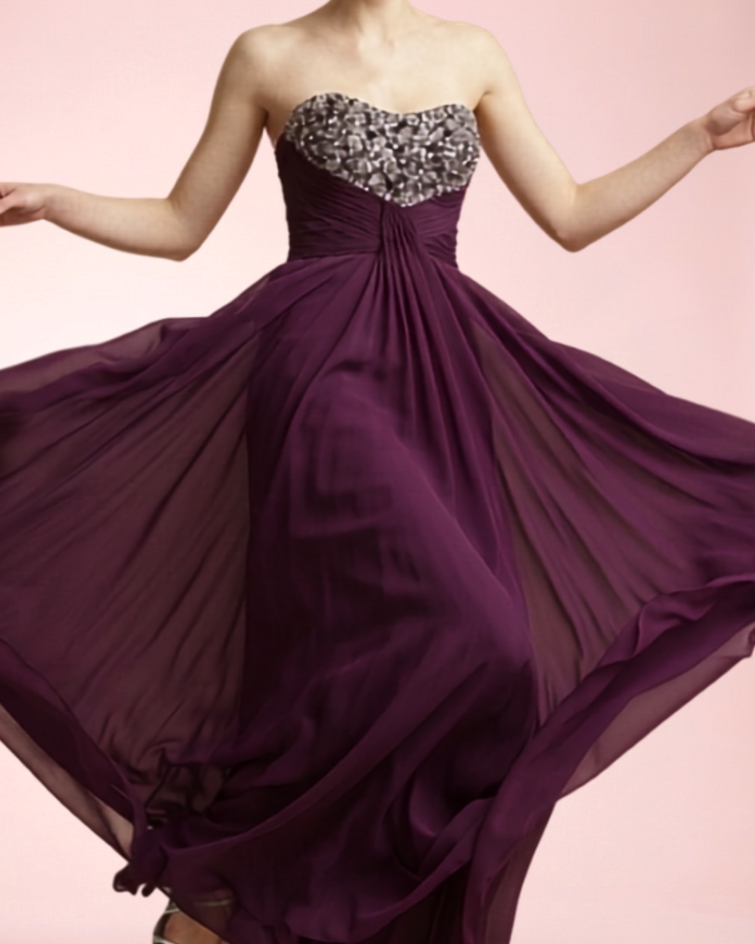 Theia Purple Strapless with Beaded Detail