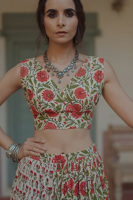 White & Red Lehenga Set
