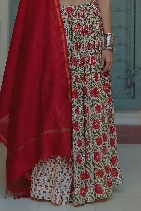 White & Red Lehenga Set