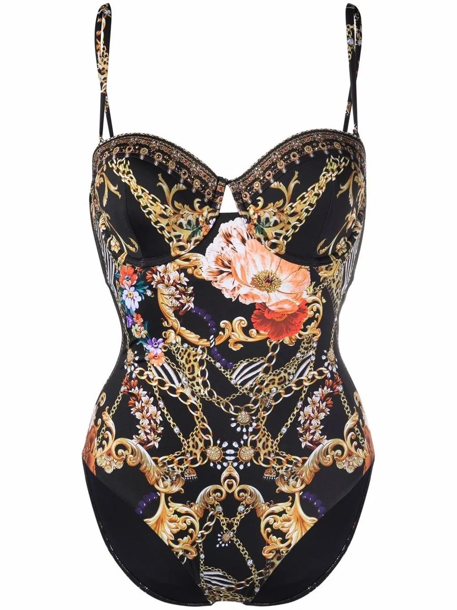 Camilla 'A Night In The 90s' Silk Two-Piece – Black/Gold Leopard Baroque