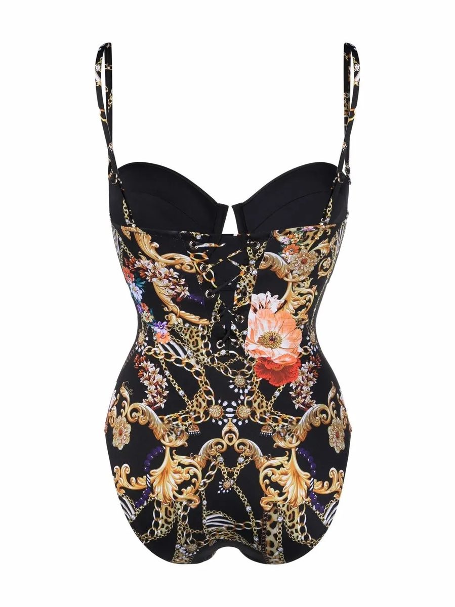 Camilla 'A Night In The 90s' Silk Two-Piece – Black/Gold Leopard Baroque