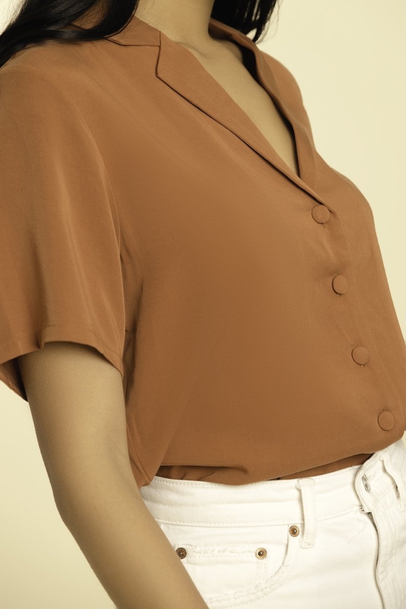 Billie Cropped Shirt - Rust Orange