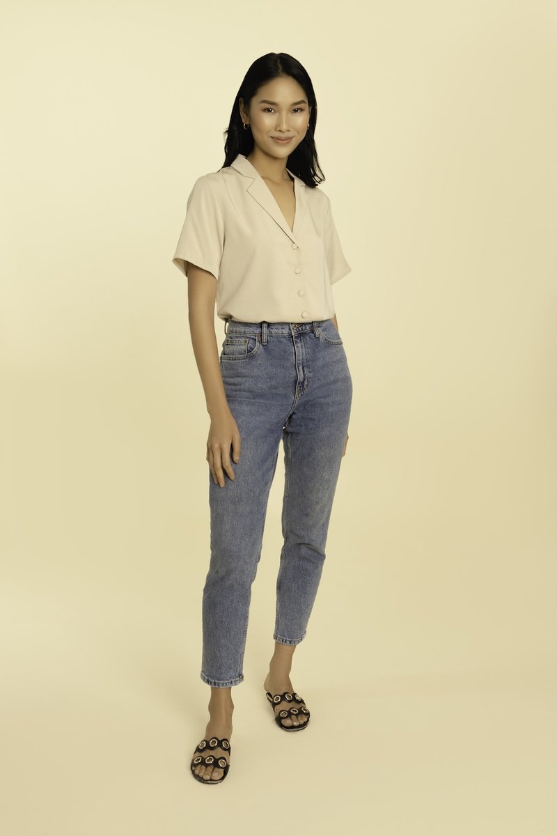 Billie Cropped Shirt - Beige Brown