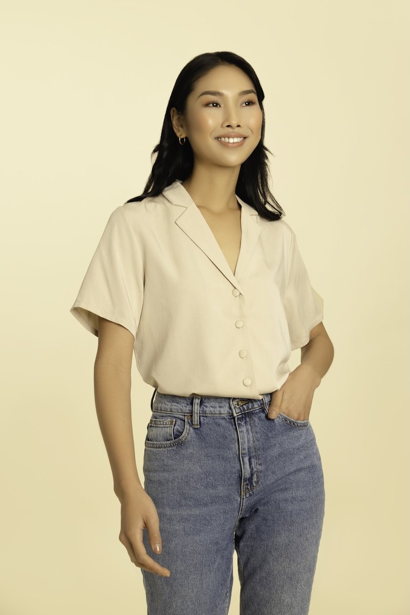 Billie Cropped Shirt - Beige Brown
