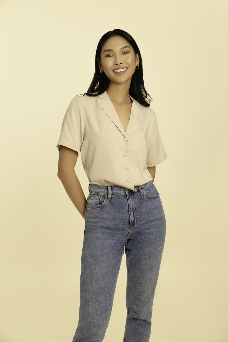 Billie Cropped Shirt - Beige Brown