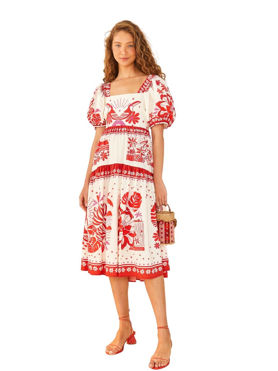 Farm Rio Tiles Printed Red Midi Dress