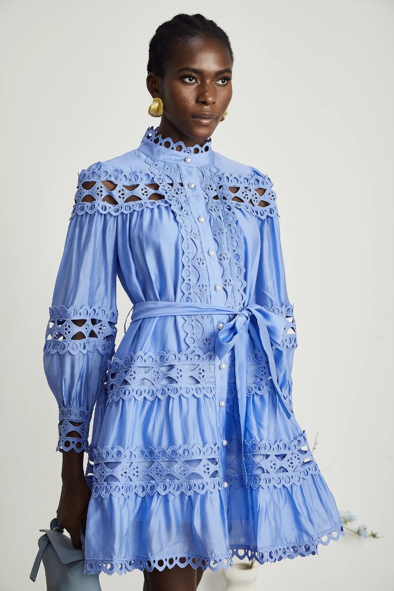 Miss Rosier Blue Dress with Pearl Buttons