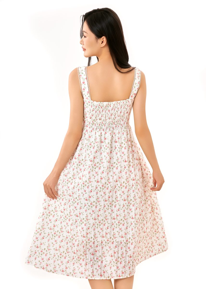 Floral Cotton Stretch Midi Dress