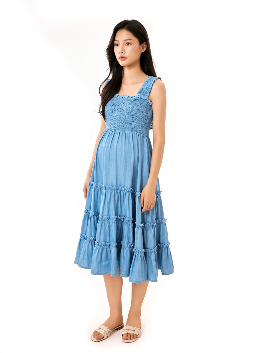 Denim Cotton Stretch Midi Dress