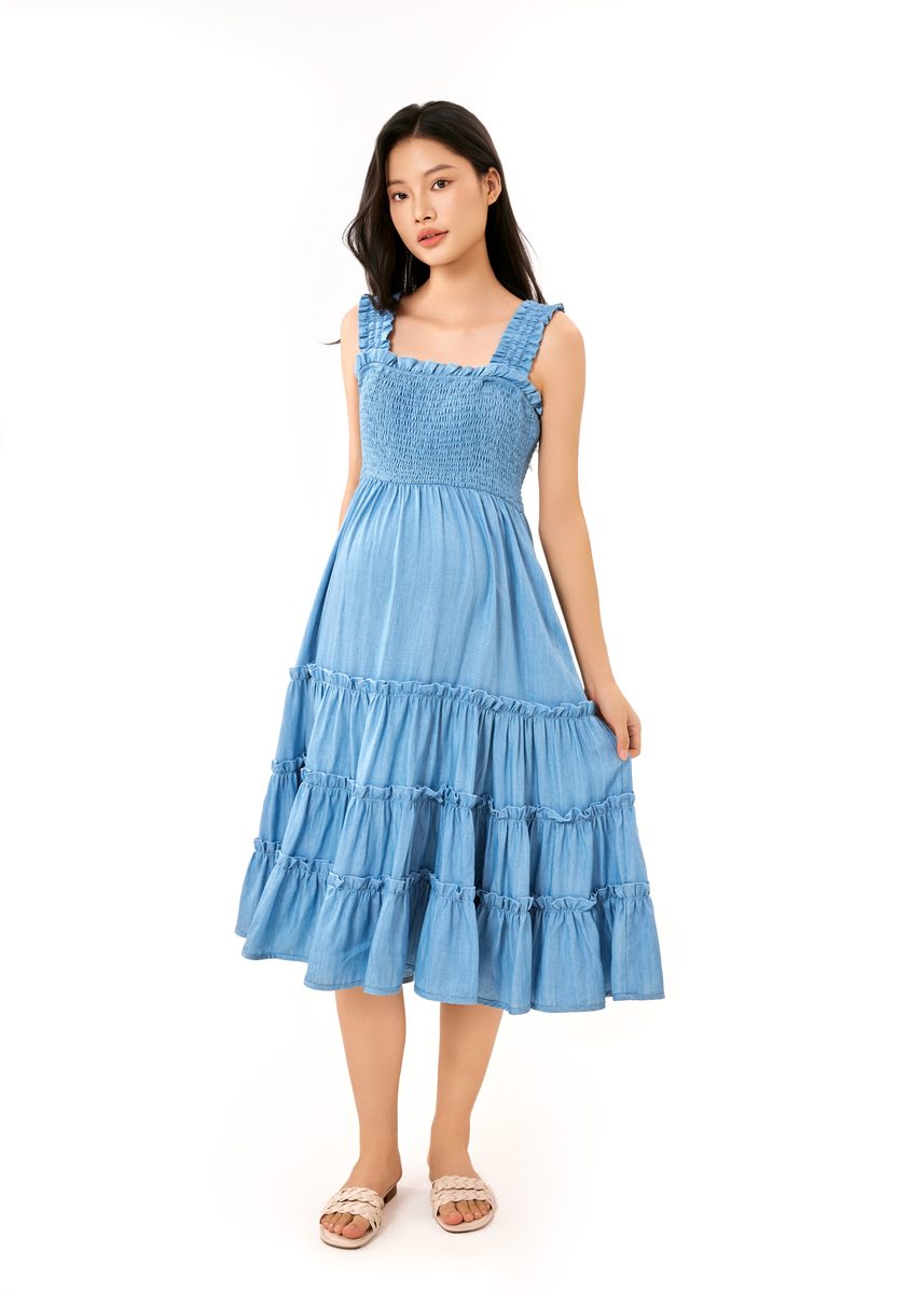 Denim Cotton Stretch Midi Dress