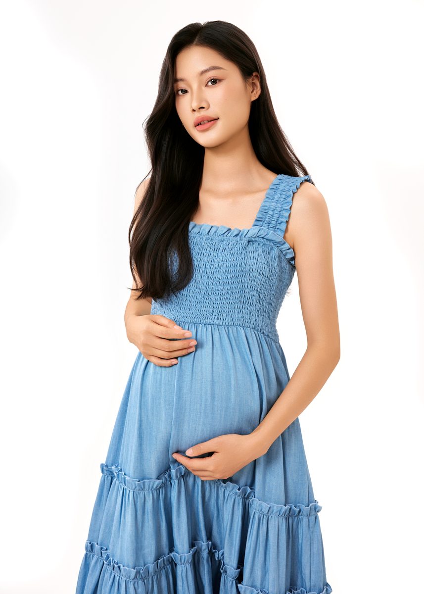 Denim Cotton Stretch Midi Dress