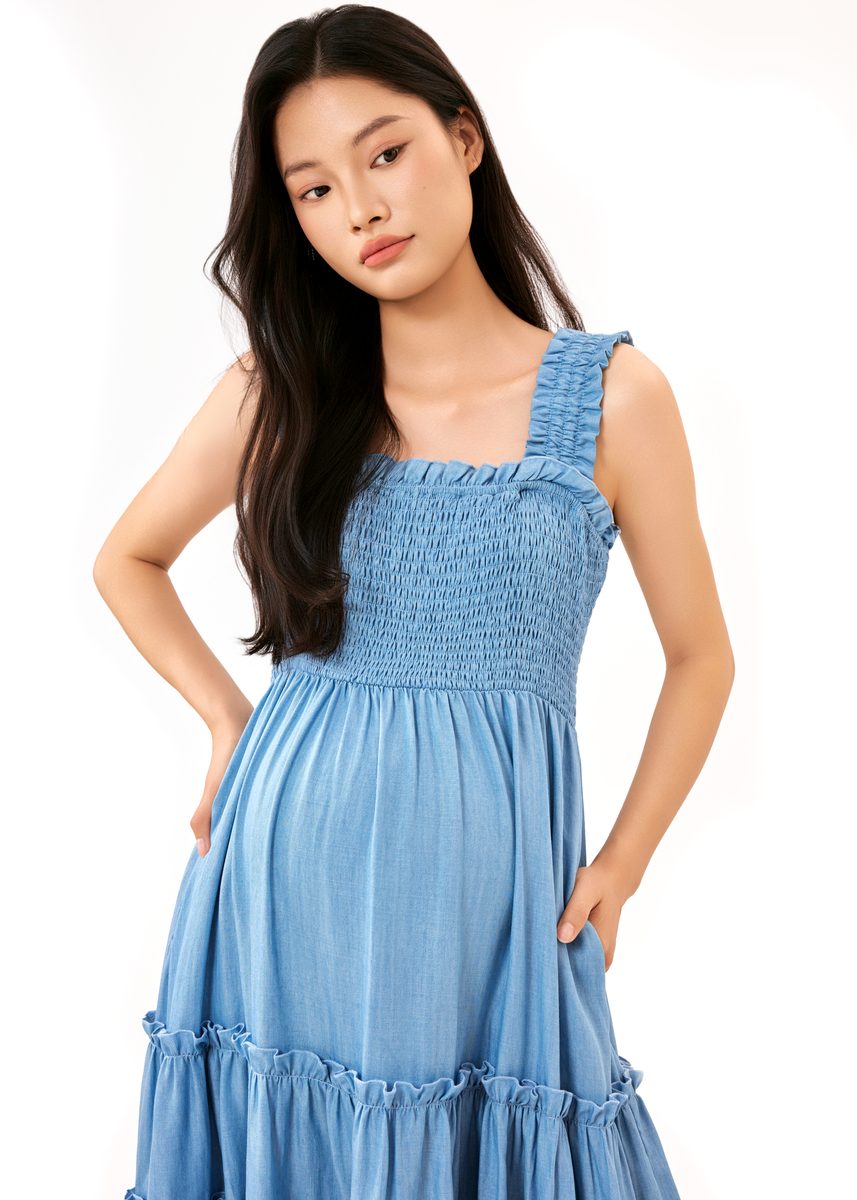 Denim Cotton Stretch Midi Dress