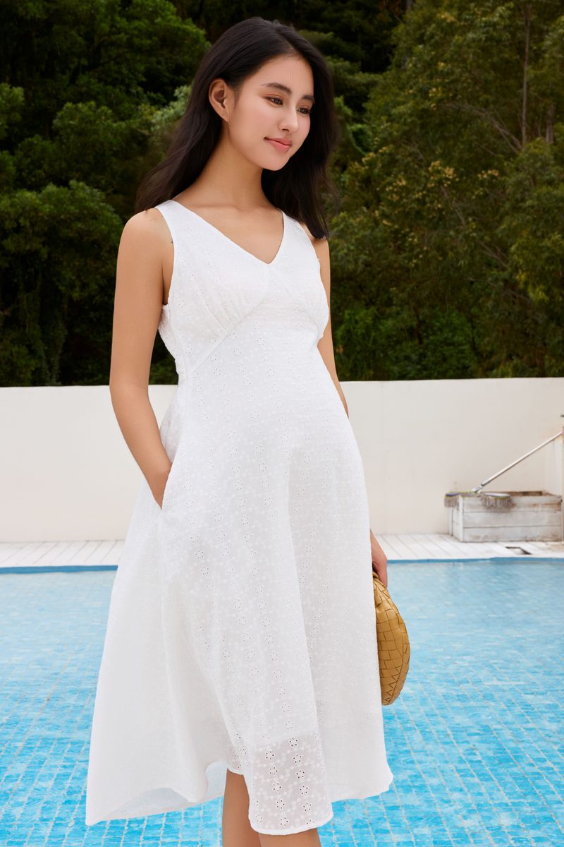 White Broderie Nursing Dress