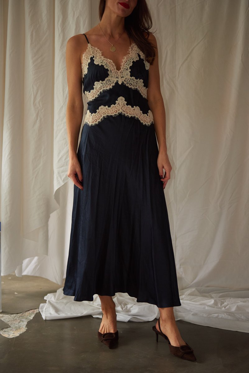 Doen Obelia corded lace-trimmed silk-satin midi dress