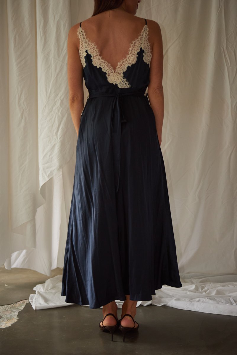 Doen Obelia corded lace-trimmed silk-satin midi dress