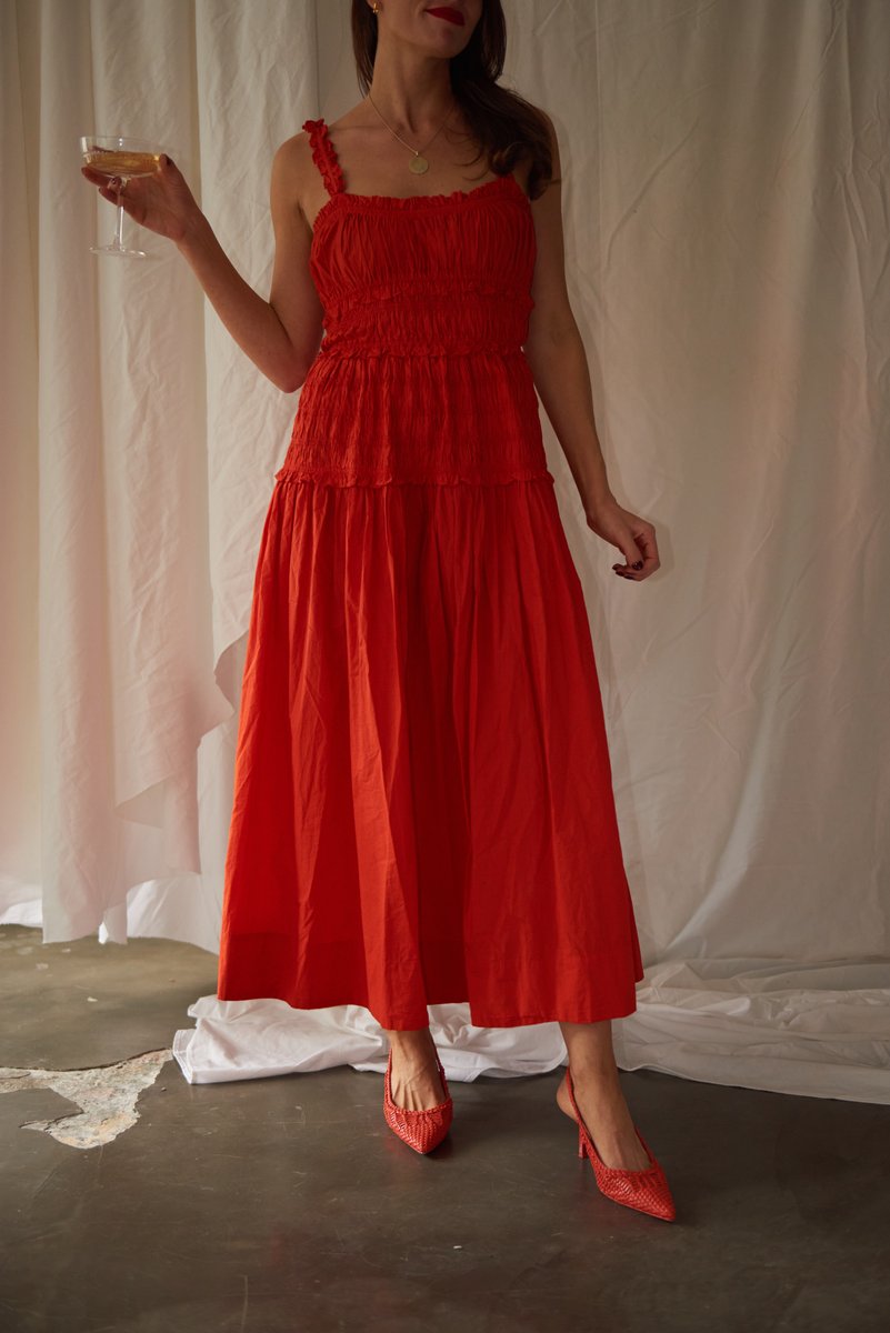 Doen Organic Cotton Marianne Midi Dress Red