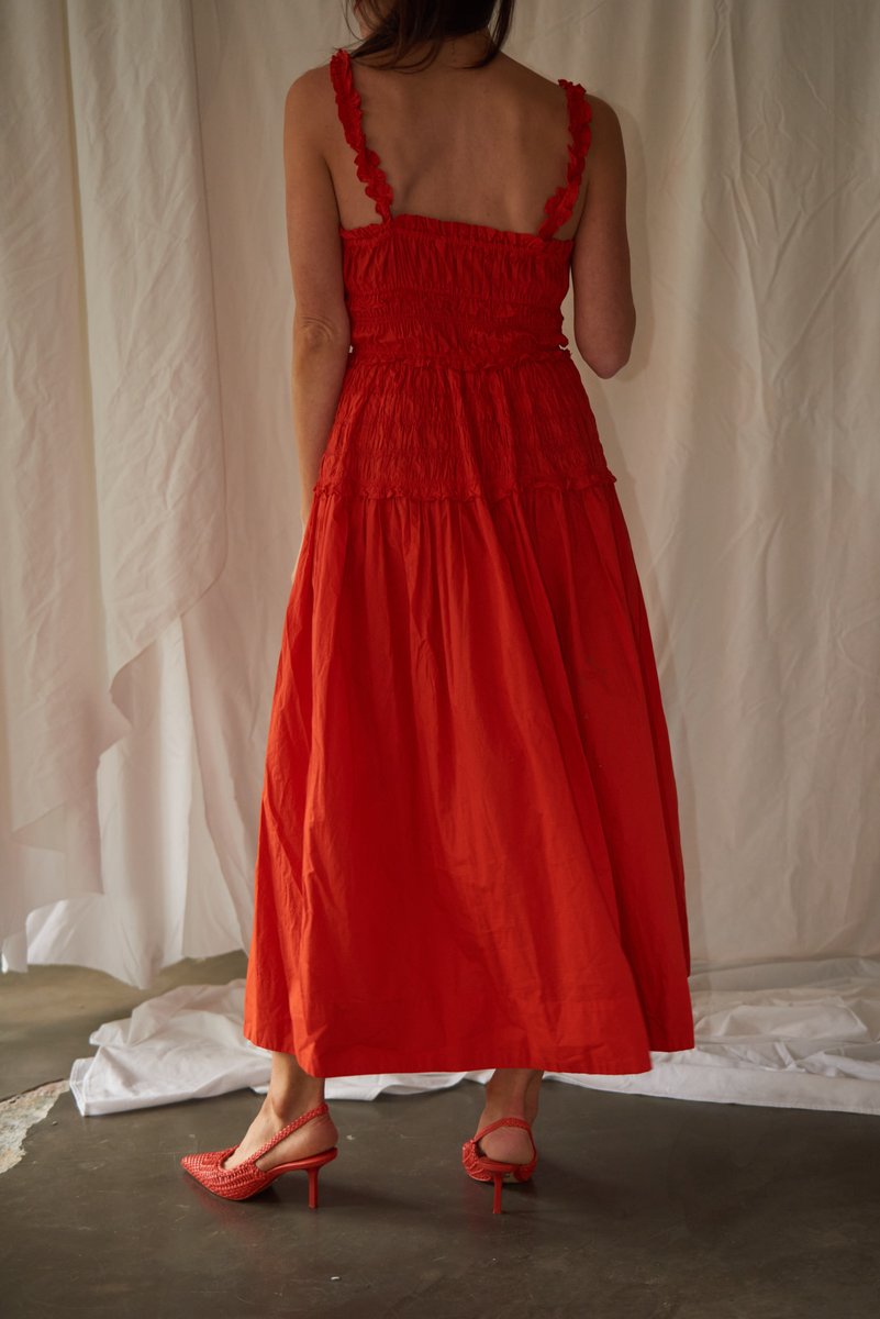 Doen Organic Cotton Marianne Midi Dress Red