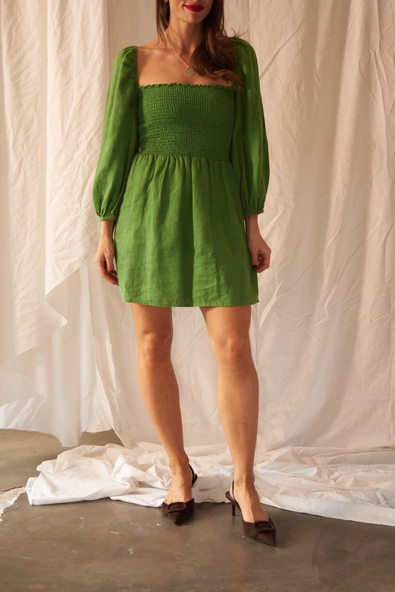 Reformation Greyson Shirred Linen Mini Dress