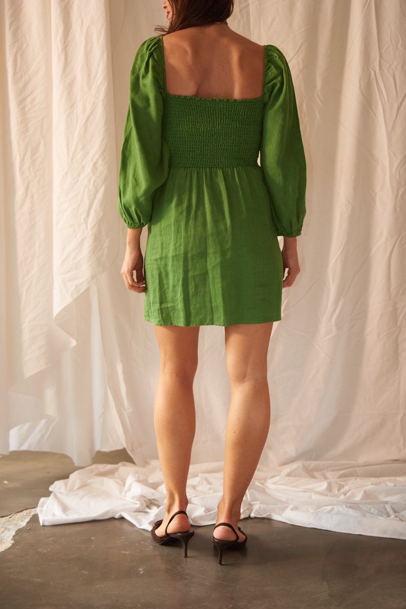 Reformation Greyson Shirred Linen Mini Dress