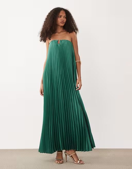 Abercrombie & Fitch Strapless Flow Maxi Dress in Green