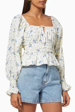 Faithfull Smocked Linen Crop Top