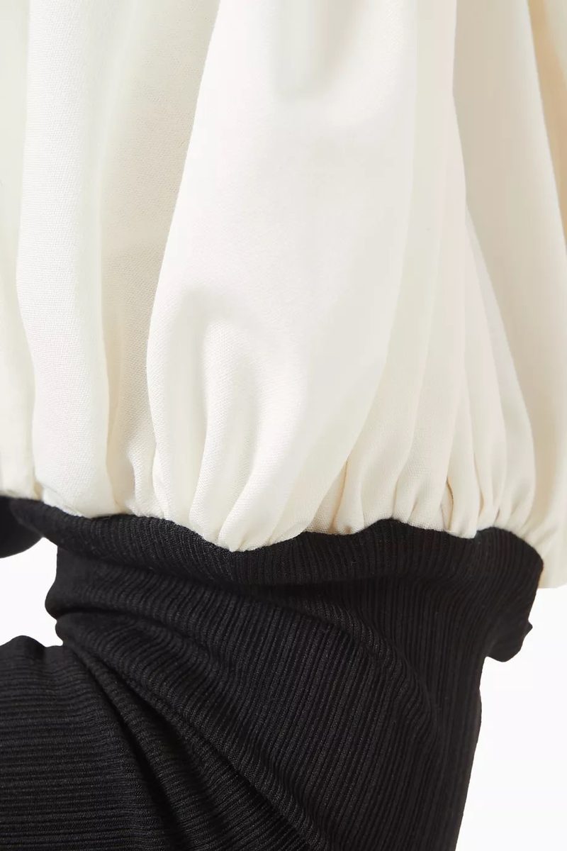Aaizel Asymmetrical Puffed Knit Mini Dress – Black/White AUS 6