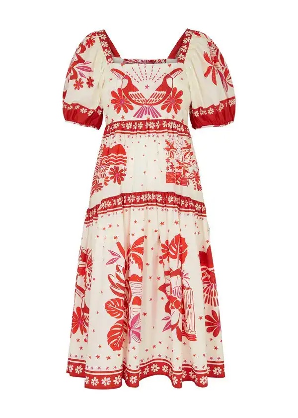 Farm Rio Tiles Printed Red Midi Dress