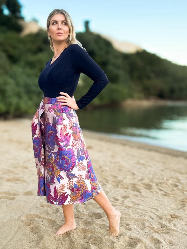 SAN FRANCISCO SKIRT 3/4 LENGTH PURPLE FLOWERS