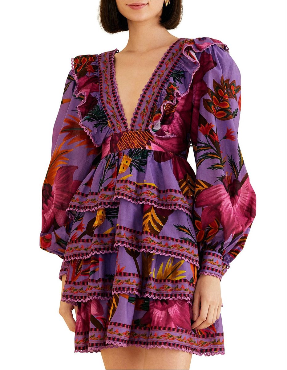 Farm Rio Maxi Purple Flower Mini Dress