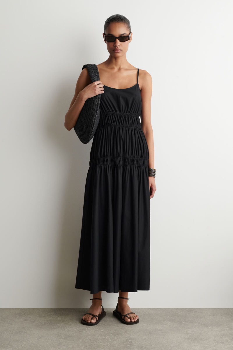 COS GATHERED JERSEY MIDI DRESS