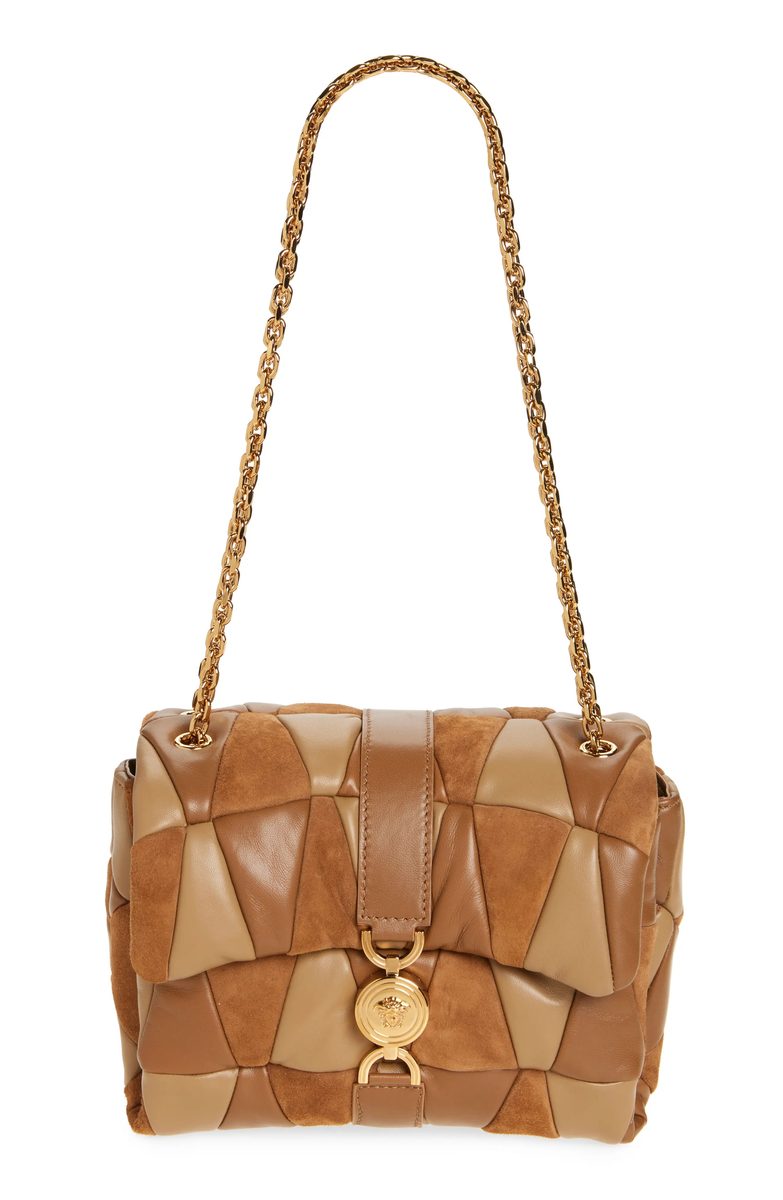 Versace Kleio Medusa '95 Quilted Patchwork Suede Shoulder Bag – Brown/Tan