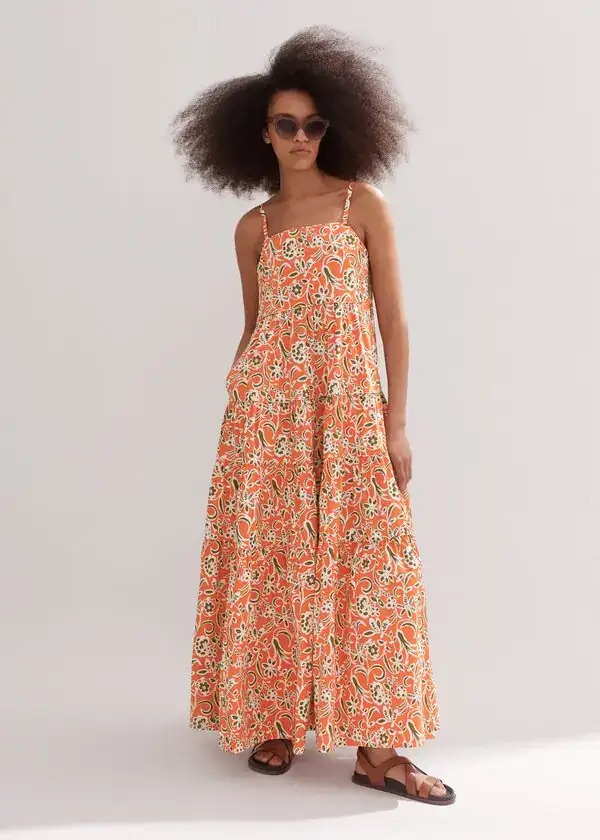 ME+EM Orange Graphic Floral Print Maxi Dress