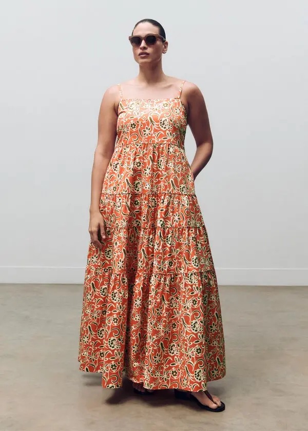 ME+EM Orange Graphic Floral Print Maxi Dress