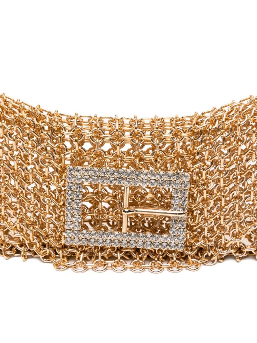 Silvia Gnecchi Baby Girl Shoulder Bag – Gold-Tone Mesh with Crystal Buckle