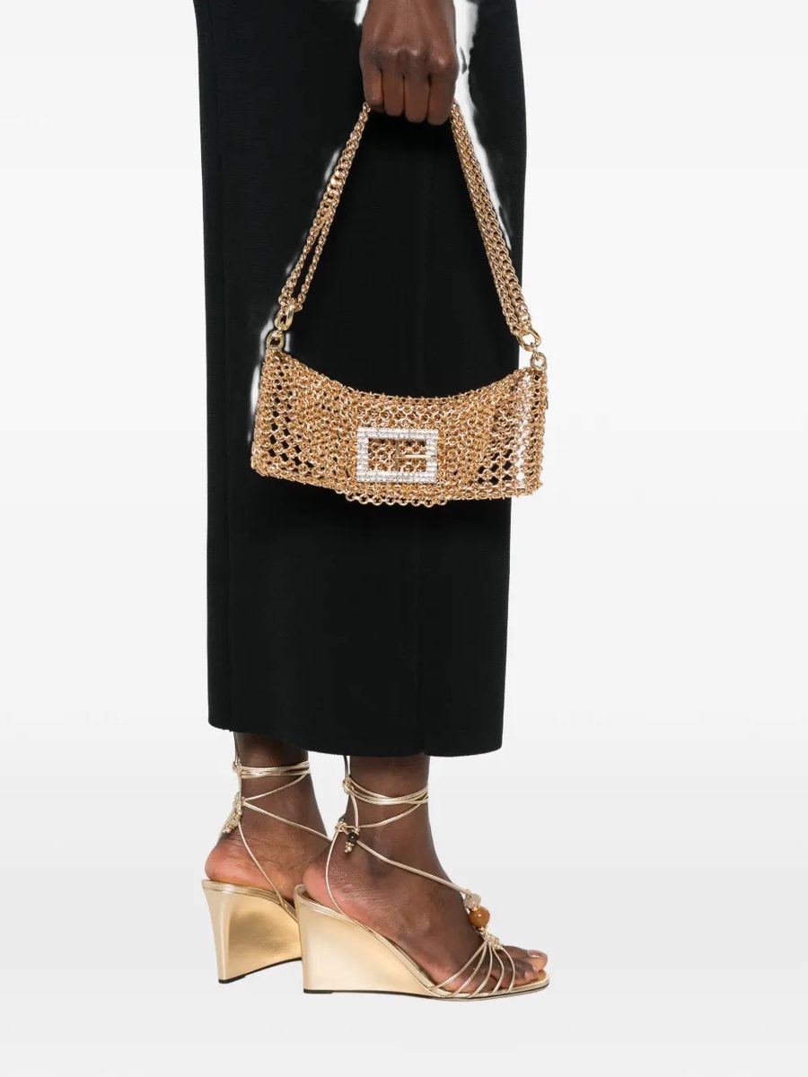 Silvia Gnecchi Baby Girl Shoulder Bag – Gold-Tone Mesh with Crystal Buckle