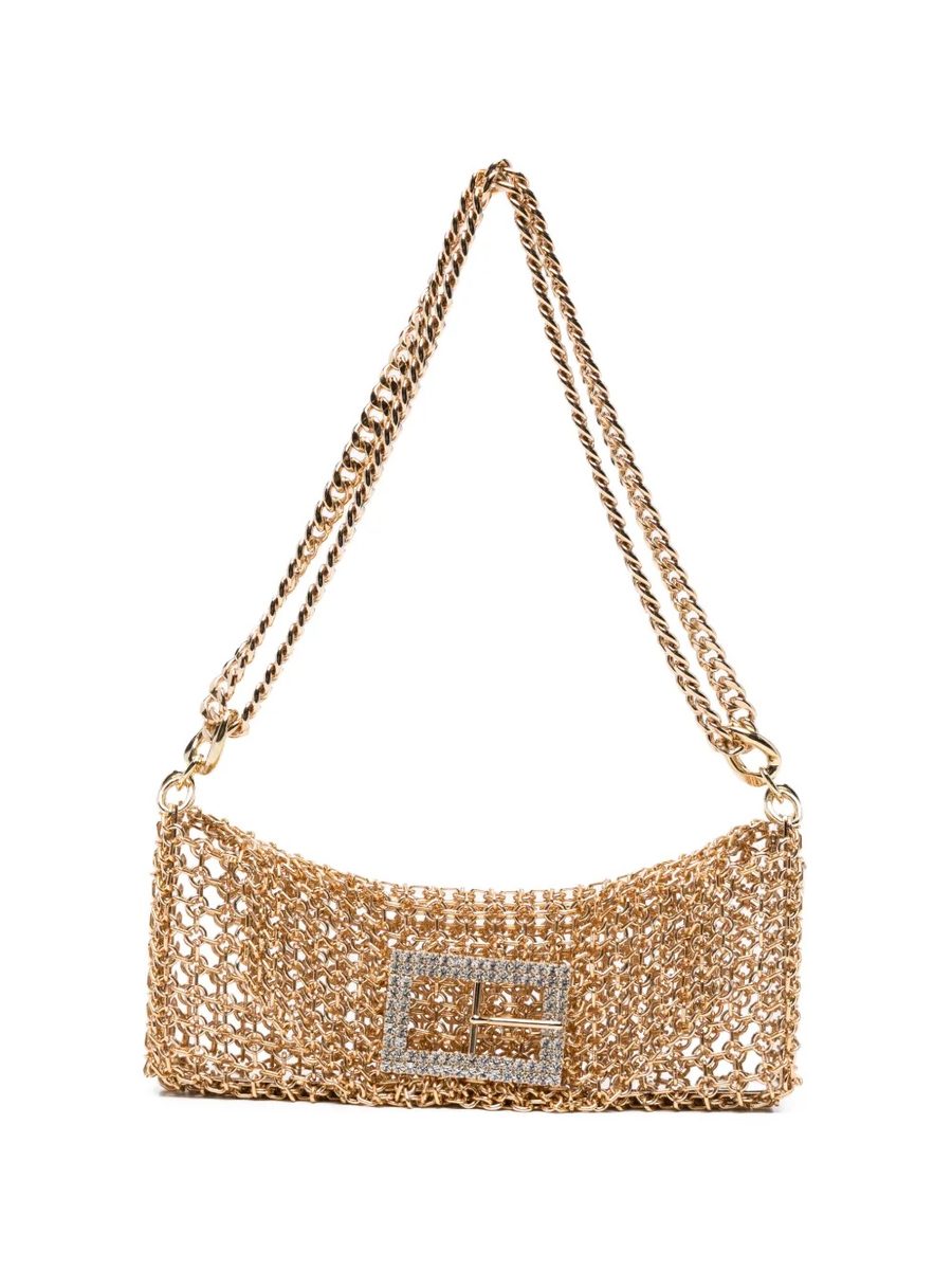 Silvia Gnecchi Baby Girl Shoulder Bag – Gold-Tone Mesh with Crystal Buckle