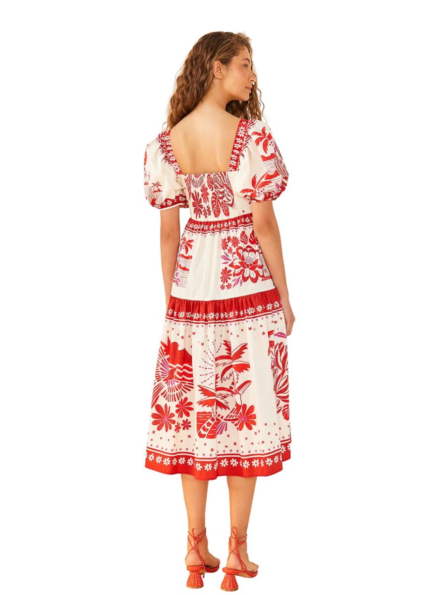 Farm Rio Tiles Printed Red Midi Dress