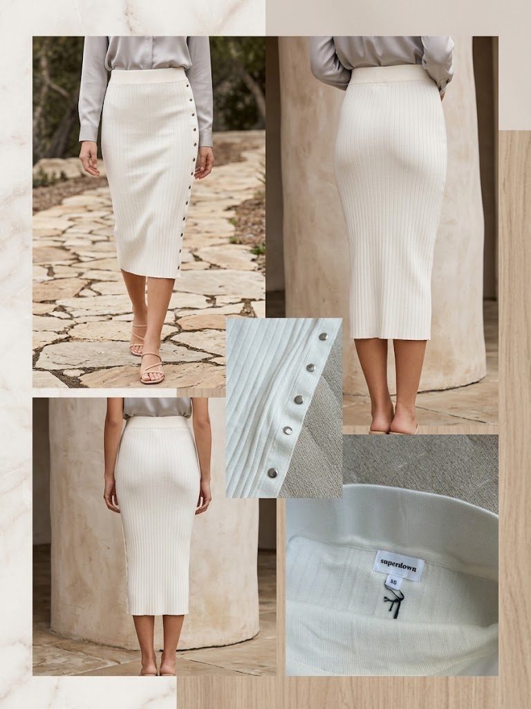 Superdown Ribbed Knit Midi Skirt – White