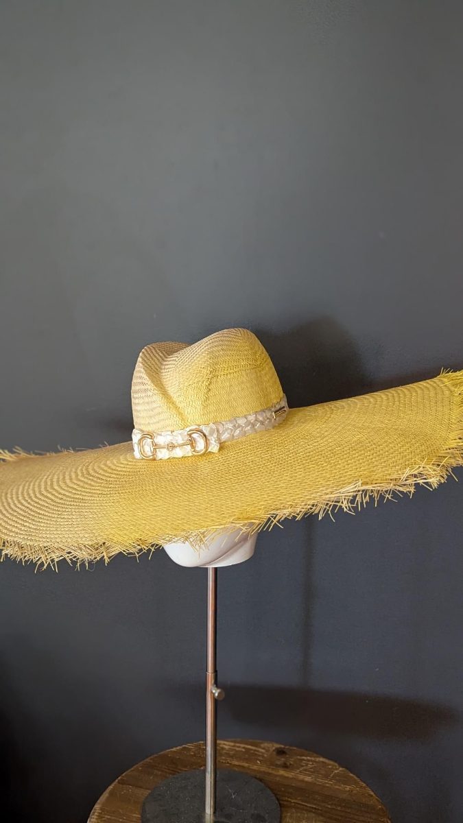 Yellow and straw ombre wide brim hat