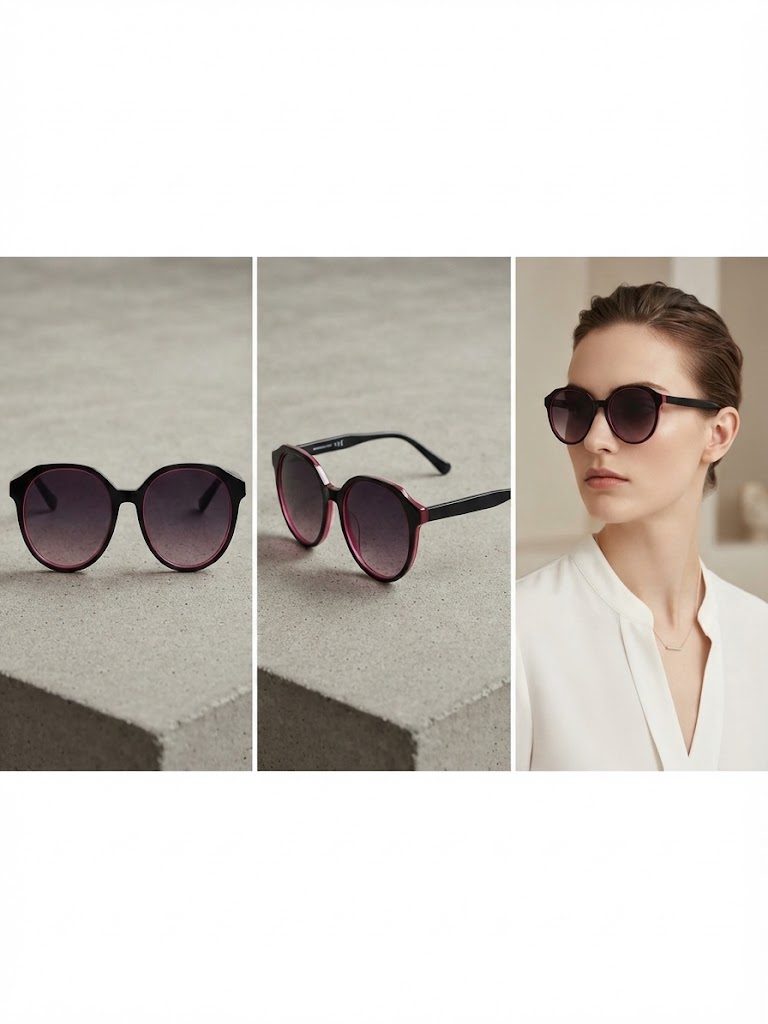 Shanghai Tang Round-Frame Sunglasses – Black/Pink