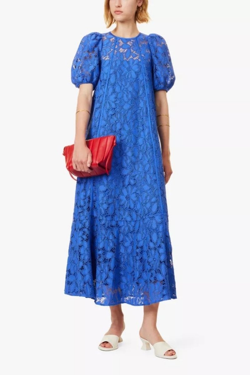 ME + EM Blue Statement Guipure Lace Maxi Dress