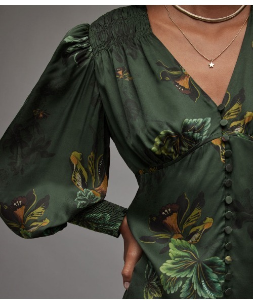 All Saints dark green long sleeved dress
