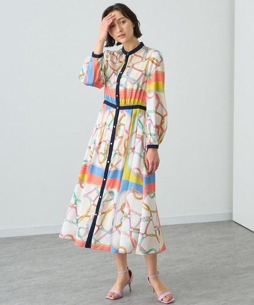 ANAYI Scarf Print Stand Colour Dress