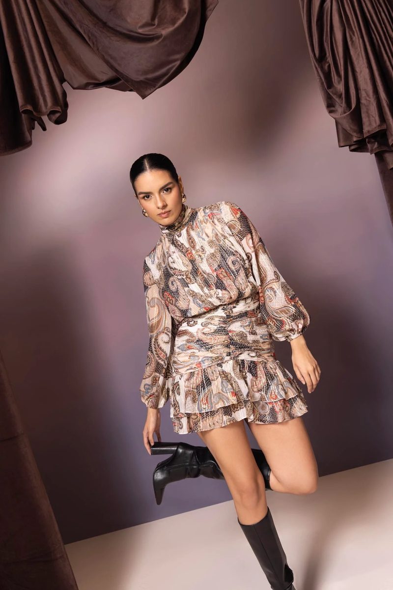 Rae Verona Paisley Mini Dress – Gold